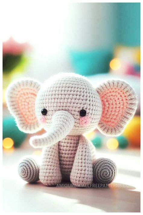 Crochet Elephant Amigurumi Free Pattern Cute Elephant Crochet Pattern Free, Elephant Crochet Free Pattern, Free Elephant Crochet Pattern, Crochet Elephant Ears, Elephant Crochet Pattern Free, Free Crochet Elephant Pattern, Elephant Amigurumi Free Pattern, Elephant Lovey Crochet, Crochet Amigurumi Elephant