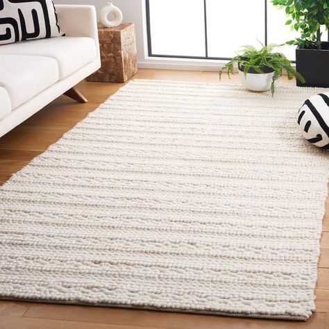 SAFAVIEH Handmade Natura Carmelinda Textured Wool Rug - On Sale - Bed Bath & Beyond - 38038284 Woven White Rug, Cream Textured Rug, Best Bedroom Rugs, Area Rug Under King Size Bed, Neutral Bedroom Rug, Rug Over Carpet Bedroom, Rug Next To Bed, Farmhouse Bedroom Rug, Bedroom Rug Ideas