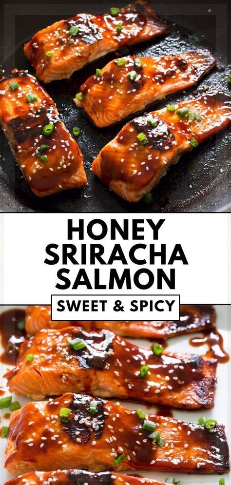 This Honey Sriracha Salmon recipe is the perfect combination of sweet and spicy and is a super easy way to prepare salmon, using ingredients you’ll probably already have in your pantry or fridge. The sauce is just spicy enough with added sweetness from the honey. If you want it a bit spicier go ahead and add some more Sriracha or red pepper flakes. You can cool it down by adding more honey or soy sauce. Sriracha Salmon Recipes, Honey Sriracha Salmon, Honey Salmon Recipes, Salmon Marinade Recipes, Sriracha Salmon, Rice And Veggies, Salmon Recipes Baked Healthy, Salmon Marinade, Salmon Soy Sauce