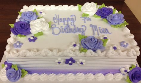 Purple Square Cake Birthday, Birthday Cake With Purple Flowers, Purple Sheet Cake Ideas, Purple Sheet Cake, Pansy Cake, Rectangle Cakes, Purple Flower Cake, Rain Cake, Purple Butterfly Cake