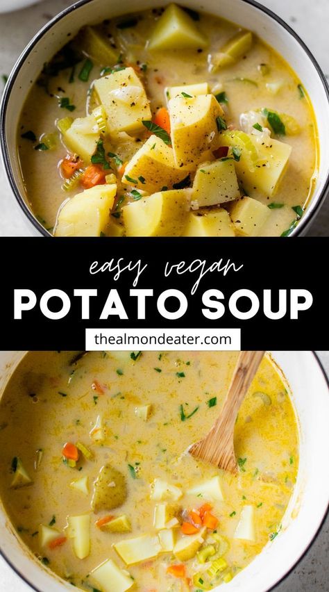 Vegan Potato Chowder Soup, Best Vegan Potato Soup, Healthy Vegan Potato Soup, Potato Soup Clean Eating, Fast Dairy Free Meals, Creamy Potato Soup Vegan, Plant Based Potato Soup Recipes, Vegan Cream Of Potato Soup, Vegan Soup With Potatoes