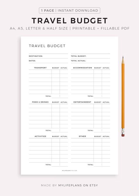 Travel Budget Planner Printable, Work / Holiday Spending Worksheet Template, Finances Planner, A4/a5/letter/half Size, Instant Download PDF - Etsy sewingplanner #plannerdesignideas. Vacation Budget Template, Finances Planner, Vacation Budget Planner, Holiday Budget Planner, Vacation Planner Template, Travel Budget Planner, Vacation Budget, Goal Planner Printable, Itinerary Planner