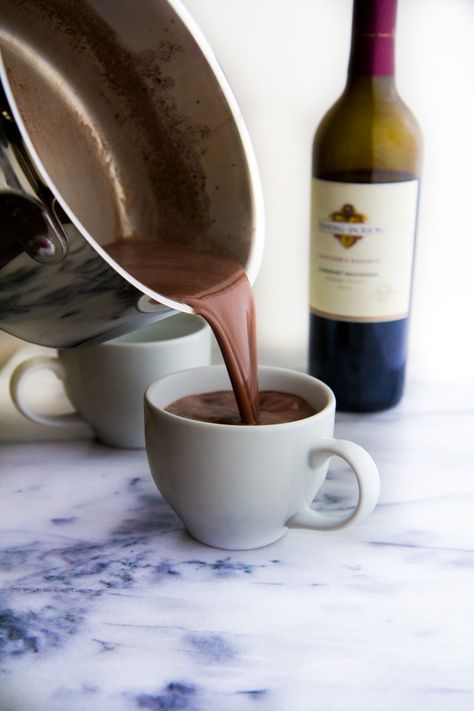 Red Wine Hot Chocolate Is the Answer to Your Cold-Weather Blues — On Trend Wine Hot Chocolate, Red Wine Hot Chocolate, Boozy Hot Chocolate, Winter Drink, A Bottle Of Wine, Chocolate Caliente, Bottle Carrier, Hot Chocolate Recipes, Bottle Of Wine