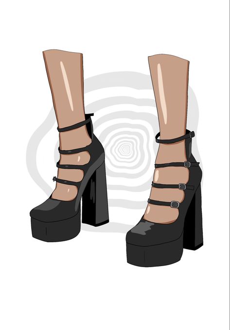 I had to draw these shoes, they’re too cute. Platform Heels Drawing Reference, How To Draw Mary Janes Shoes, How To Draw Mary Janes, Platform Shoes Drawing, High Heel Drawing Sketches, Heels Drawing Reference Front View, How To Draw Platform Shoes, Sandals Drawing, Heels Drawing Reference