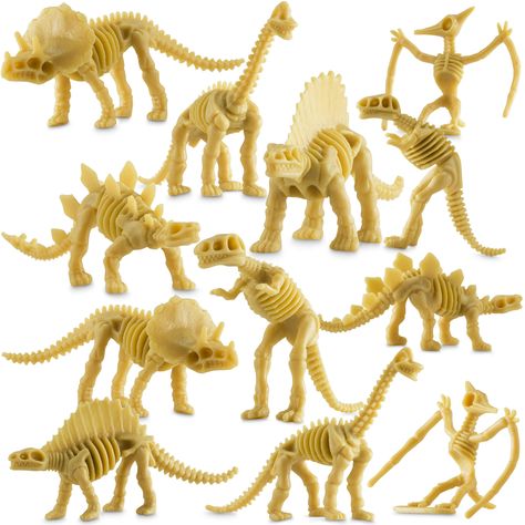 PRICES MAY VARY. PACK OF 24 DINOSAUR SKELETON TOYS: With each order you will receive a total of 24 - 3.7 Inch Plastic Dinosaur Skeletons. There are 6 different dinosaur fossil creatures, and you will receive 4 of each. The various styles included are Pterodactyl, Spinosaurus, Tyrannosaurus, Stegosaurus, Triceratops, and Corythosaurus. EDUCATIONAL FUN! ENJOY DIGGING FOR FOSSILS: A great way to teach kids about prehistoric fossils, you can bury them in dirt or sandboxes, create dinosaur sand senso Dino Bones, Plastic Dinosaurs, Dinosaur Fossil, Dinosaur Party Favors, Dinosaur Themed Birthday Party, Dinosaur Activities, Dinosaur Skeleton, Kids Science, Dinosaur Eggs