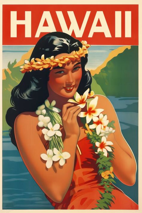 Retro Hawaii, Poster Beach, Tropical Wall Decor, Hawaii Art, Surf Poster, Hawaiian Art, Vintage Tiki, Retro Travel Poster, Vintage Hawaii