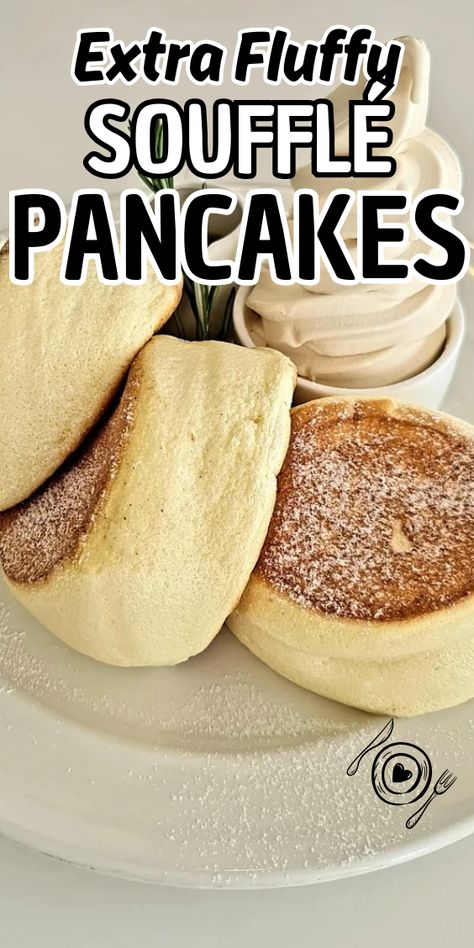 Extra Fluffy Soufflé Pancakes Fluffy Fluffy Pancakes, Pancake Recipes Fluffy, Fluffy Souffle Pancakes, Easy Souffle Pancakes, Fluffy Flapjack Recipe Easy, Mini Fluffy Pancakes, Pineapple Pancakes Recipe, Thick Pancakes Fluffy, Japanese Pancakes Fluffy Recipe Easy