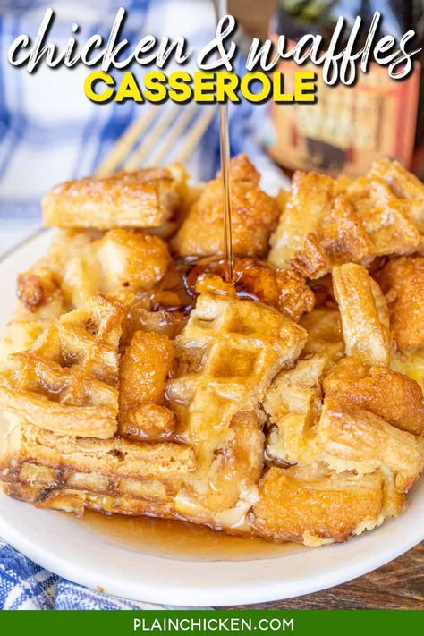 Chicken And Waffles Casserole, Frozen Popcorn, Easy Breakfast Casserole Recipes, Morning Recipes Breakfast, Chicken Waffles, Tater Tot Breakfast, Croissant Breakfast, Christmas Morning Breakfast, Plain Chicken