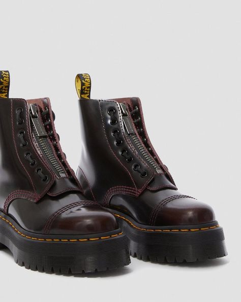 Sinclair Arcadia | Back to College | Dr Martens Official Site Dr Martens Cherry Red, Cherry Red Dr Martens, Red Dr Martens, Dr Martens Sinclair, Galaxy Converse, Galaxy Vans, Leather Platform Boots, Aesthetic Shoes, Japanese Street Fashion