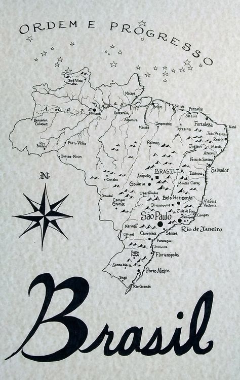 Hand drawn map of Brazil and its 27 stars. 11x17 print on aged parchment paper. Brazil Drawing, Map Of Brazil, Battle Of Agincourt, Brazil Wallpaper, Happy Frames, Brazil Map, Beach Road Trip, Brazil Culture, Brazil Art