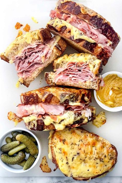 Croque Monsieur | foodiecrush.com Foodiecrush Recipes, Béchamel Sauce, Spreads Recipes, Leftover Ham Recipes, Gourmet Sandwiches, Ham Sandwiches, Eat Beef, Breakfast Bites, Foodie Crush