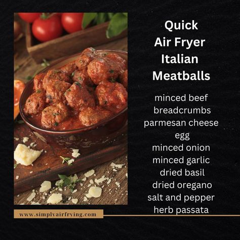 Quick Air Fryer Italian Meatballs #meatballs #mincedbeef #groundbeef #beef #pasta #italian Air Fryer Cheat Sheet, Meatballs From Scratch, Air Fryer Beef, Air Fryer Meatballs, Meatball Recipes Easy, Meatballs Easy, Beef Meatballs, Italian Meatballs, Easy Air Fryer