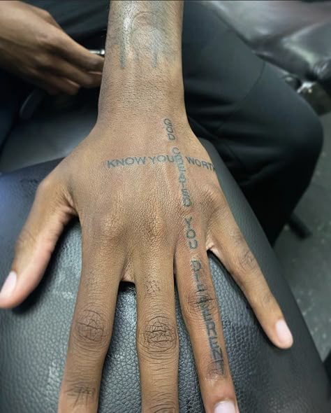 Obj Hand Tattoo, Cross Hand Tattoos, God Created You Different Tattoo, Men Hand Tattoos Ideas, Hand Cross Tattoo, Know Your Worth Tattoo, Worth Tattoo, Jr Tattoo, Bktherula Aesthetic