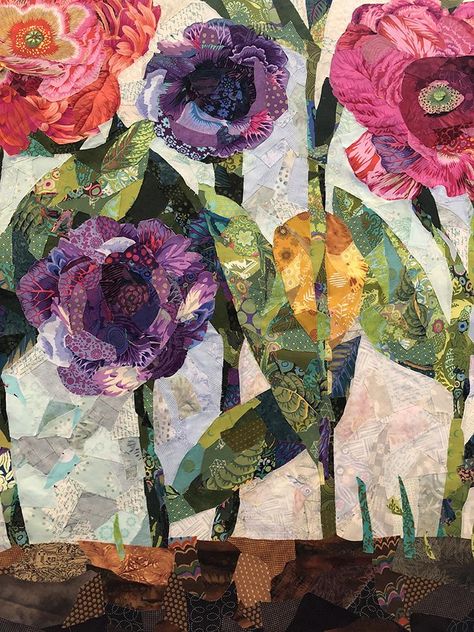 Landscape Art Quilts, Collage Kunst, Landscape Quilt, Collage Art Projects, Flower Collage, Paper Collage Art, Flower Quilts, Landscape Quilts, Picture Quilts