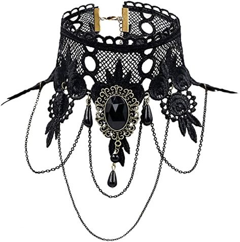 Amazon.com: ETERNITY J. Elegant Vintage Princess Black Lace Gothic Statement Necklace Bracelet Victorian Lolita Choker Pendant Vampire Chain: Jewelry Halloween Costume Jewelry, Black Lace Choker Necklace, Tattoo Choker Necklace, Necklace Tattoo, Black Lace Choker, Lace Choker Necklace, Women Choker Necklace, Tattoo Choker, Cosplay Jewelry