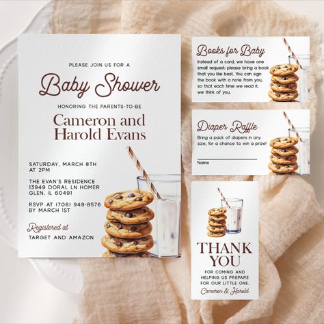 Mobile Editing, Cookies Theme, Milk And Cookies, Cookie Party, Milk N Cookies, Invitation Baby Shower, Baby Shower Invite, Baby Milk, Baby Shower Party