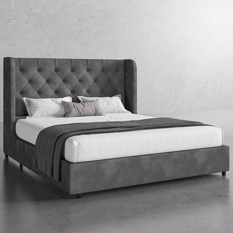 Amazon.com: HOMBCK Full Size Bed Frame, Velvet Upholstered Bed Frame Full with Soft Curved Wings Velvet Headboard, Sturdy Wooden Slats Support, No Box Spring Required, Noise Free, Easy Assembly, White : Home & Kitchen Bed Frame Velvet, Cheap Bed Frame, Wide Headboard, Elegant Headboard, Bed Frame Full, Platform Bed Frame With Headboard, Velvet Bed Frame, Cosy Bed, Full Size Platform Bed