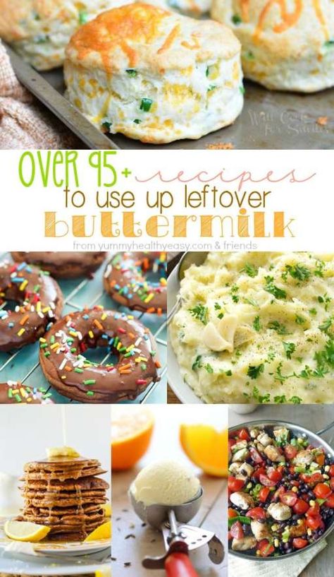 Don't throw away that leftover buttermilk anymore! Here are 95+ recipes using buttermilk - from breakfast to dessert! How To Use Leftover Buttermilk, Leftover Buttermilk Recipes, Recipes Using Buttermilk, Leftover Buttermilk, Buttermilk Recipes, Leftovers Recipes, Milk Recipes, Buttermilk, Recipe Using