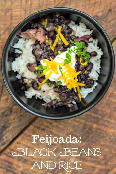 Feijoada, or, Brazilian Black Beans and Rice is the National Dish of Brazil. #blackbeans #Brazilian #recipe #frugal via @thatSusanW Brazilian Rice And Beans, Portugese Recipe, Brazilian Black Beans, Black Beans And Rice Recipe, Feijoada Recipe, Frugal Homemaking, Brazil Food, Disney Night, Brazilian Dishes