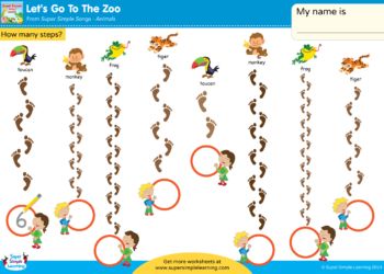 Walking In The Jungle - Super Simple Songs Jungle Worksheet, Numbers Up To 20, Kindergarten Esl, Walking In The Jungle, Animal Vocabulary, Learning Kindergarten, Counting Worksheet, Classroom Songs, Super Simple Songs