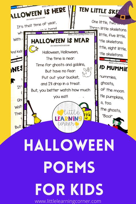 Halloween Poems for Kids | songs and rhymes that are funny, scary, and not scary for kids in prek, kindergarten, first, and second grade #poemsforkids #halloween Spider Facts For Kids, Halloween Poems For Kids, Ghost Poems, Scary Poems, Rhyming Kindergarten, Kindergarten Autumn, Funny Poems For Kids, Halloween Rhymes, Scary And Funny