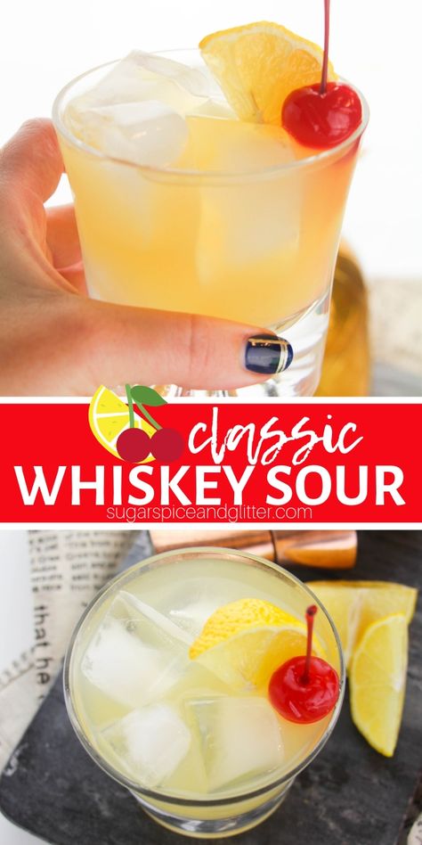 Whisky Sour Recipe, Whiskey Drinks Recipes, Whiskey Lemonade, Whiskey Sour Recipe, Bourbon Sour, Sour Drink, Whisky Sour, Sour Foods, Lemonade Cocktail