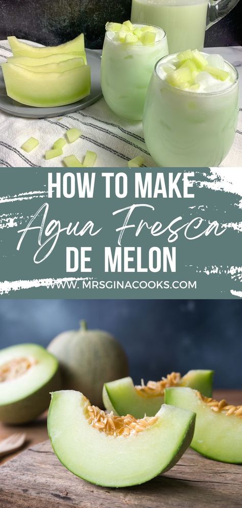 agua-de-melon-recipe-mexican-drinks-mexican-recipes-agua-frescas-agua-de-melon-con-leche-recipe-traditional-mexican-recipes-mexican-food-authenitic-mexican-recipes-mrs-gina-cooks-food-blog-mexican-drinks-summer-drinks Mixology Recipes, Agua Fresca Recipe, Melon Recipes, Authentic Mexican Recipes, Recipe Mexican, Mexican Drinks, Drink Recipes Nonalcoholic, Summertime Drinks, Recipes Summer