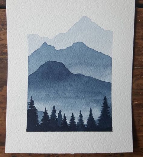 Painting With One Color Only, Mountains Watercolor Simple, Watercolor Pencil Art Mountains, Cute Things To Paint Watercolor, Mountain Drawing Watercolor, Things To Do With Watercolor Paint, First Watercolor Painting, Watercolor Painting Mountains, What To Paint Watercolor