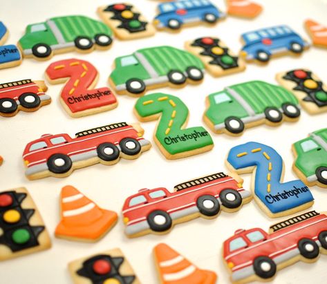 Transportation Birthday Cookies | Kelley Hart | Flickr Cars And Trucks Theme Birthday Party, Transport Theme Party 2nd Birthday, Things That Go Birthday Cake, Cars And Trucks 3rd Birthday Party, Transport 2nd Birthday, 2nd Birthday Cars And Trucks, Transport Themed Birthday Party, Second Birthday Truck Theme, Transportation Second Birthday Party