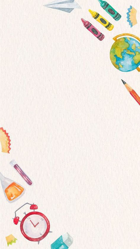 Education frame of classroom objects in watercolor | free image by rawpixel.com / Nunny School Themed Wallpaper, Classroom Wallpaper Backgrounds, Wallpaper Backgrounds Graphic, Education Frame, Background Chemistry, Chemistry Wallpaper, Canva Backgrounds, Teacher Wallpaper, Classroom Clock