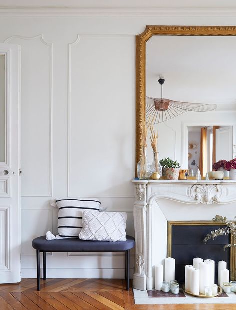 Parisian Fireplace, Parisian Chic Decor, Paris Apartment Decor, Parisian Living Room, Parisian Apartment Decor, Parisian Decor, Parisian Interior, French Country Living Room, Fireplace Mantel Decor