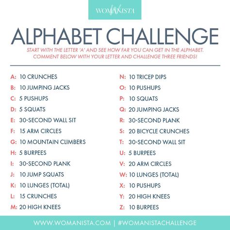 Alphabet challenge. A-Z for time. Lbt Workout, Alphabet Workout, Transformation Du Corps, Alphabet Challenge, Tennis Fitness, Effective Ab Workouts, Workout Games, Transformation Body, Cardio Workout