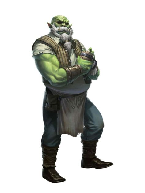 Male Orc Inn Tavern Barkeep Fighter - Drock Ovix - Pathfinder 2E PFRPG PFSRD DND D&D 3.5 4E 5E 5th ed d20 fantasy Dnd Orc, Sarah Robinson, Pathfinder 2e, Pathfinder Character, Dnd Races, Heroic Fantasy, Pathfinder Rpg, Fantasy Races, Dungeons And Dragons Characters