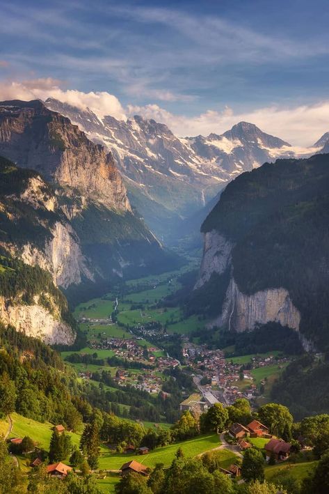 Lauterbrunnen Valley in Switzerland! 15 Best things to do in Interlaken, Switzerland such as paragliding, hiking, scenic train trips and some epic viewpoints! If you want to experience Switzerland's beauty at it's finest, go to Interlaken! It is one of the most breathtaking and surprising areas in all of Europe. #switzerland #europe Places In The World, Beautiful Places In The World, Most Beautiful Places, The Valley, Switzerland, Beautiful Places, Most Beautiful, The World, Green