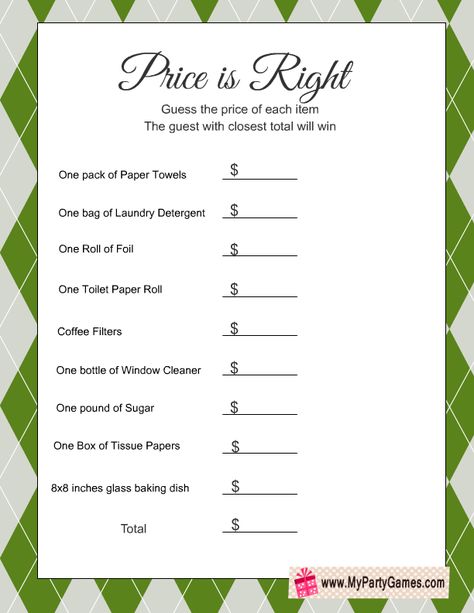 Price Is Right Games For Seniors, Pampered Chef Housewarming Party, Activities For Elderly In Nursing Home Free Printable, Games For Housewarming Party, House Warming Games Free Printable, Price Is Right Games Free Printable, Party Games For Seniors Citizens, Free Printable Games For Adults, The Price Is Right Game Ideas