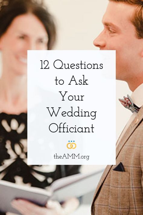 Ask your wedding officiant these important questions to make sure you’ve found the best person to officiate your ceremony. Before you sign a contract, ask about availability, legal standing and ordination, how much their service will cost, add-on fees, if they will attend a rehearsal or write a personalized ceremony script, and more. Standing Ceremony, 12 Questions To Ask, Love Vows, Ceremony Script, 12 Questions, Wedding Ceremony Script, Planner Board, Wedding Script, Weddings By Color