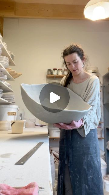 Laima Ceramics on Instagram: "Taking the yoga bowl from the “mould” and glazing it. The reason I haven’t filmed glazing before for these is…well it looks kind of basic. Applying the glaze with a brush is not the most exquisite process but oh well- here it is 😄 the middle I poured with white glaze to make more even coating, then brushed the outside with white glaze (it will look rustic and you will see the brush pattern) and the inside edge is with the beautiful crater lava glaze. It’s raw fired- meaning there was no biscuit firing before- now praying this baby survives it’s firing process (1250 c) coming out of the kiln in 2 days 🙏 #glazing #potteryvideos #stoneware #ceramics #handmade"