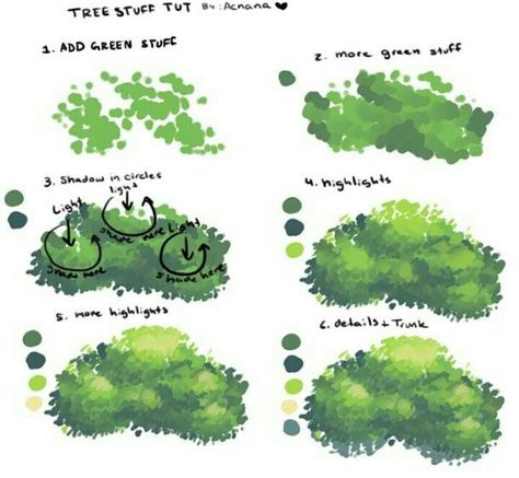 Tree Tutorial Painting, How To Draw A Bush, Tree Painting Tutorial, Bush Painting, How To Draw Trees, Draw Trees, Tree Tutorial, Concept Art Tutorial, Digital Painting Techniques