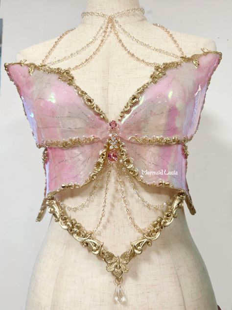 Light Pink Waterlily Butterfly Resin Mermaid Corset Bra Top Cosplay Costume Patent-Protected Mermaid Products, Corset Bra Top, Mermaid Corset, Resin Mermaid, Butterfly Resin, Professional Mermaid, Human Body Temperature, Top Cosplay, Corset Bra