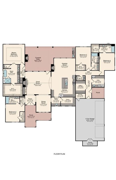 2600 Sq Ft House Plans Open One Story, House Plans Under 3000 Sq Ft, 4 Bedroom 4.5 Bath House Plans, 3800 Sq Ft House Plans, 4 Bedroom With Office House Plans, Master Bath Floor Plan, Empty Nester House Plans, Ranch Plans, Kings Landing