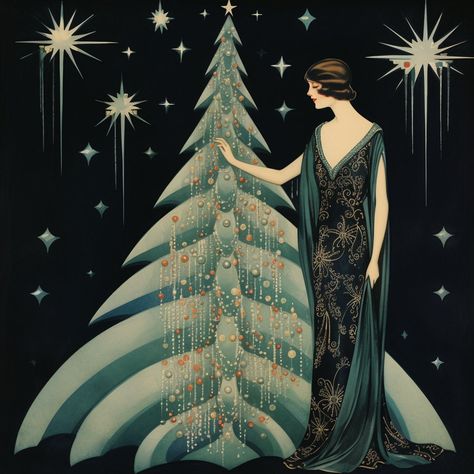 Art Deco Christmas, Erte Art Deco, Deco Paint, Art Deco Paintings, Japan Illustration, Art Deco Illustration, Vintage Christmas Images, Christmas Graphics, Journaling Scrapbooking