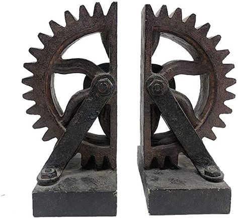 Amazon.com: Comfy Hour Resin Set 2 Wheel Gear Bookends Art Bookends Solid Heavy Weight, Brown & Black: Home & Kitchen Ceramic Book Ends, Industrial Bookends, Ceramic Book, Decorative Bookends, Gear Wheels, Gear Art, Mechanical Art, Industrial Design Furniture, Edgy Design