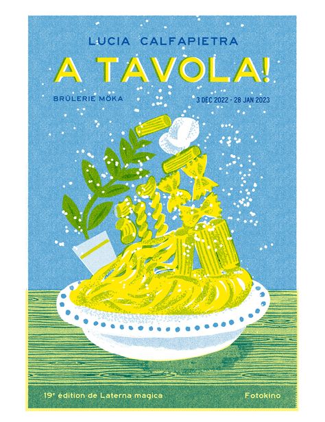 Behance :: For You Lucia Calfapietra, Pasta Poster, Roses Design, Riso Print, Risograph Print, Solo Exhibition, Strong Colors, Exhibition Poster, Art Festival