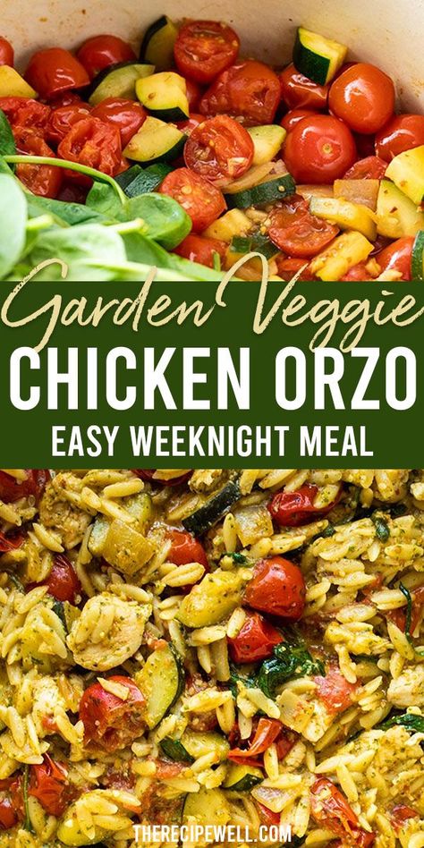 Chicken Orzo Zucchini, Chicken Tomatoes Zucchini, Healthy Pesto Chicken, Orzo With Chicken, Vegetable Orzo, Farmhouse Cooking, Sautéed Chicken, Healthy Pesto, Comforting Dinner