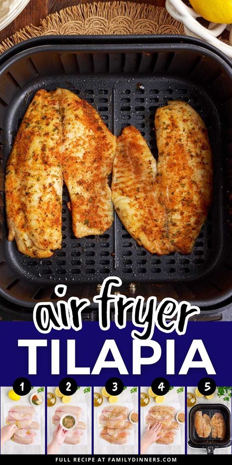 Tilapia Frita, Air Fryer Tilapia, Tilapia Recipes Easy, Air Fryer Fish Recipes, Blackened Tilapia, New Air Fryer Recipes, Air Fryer Fish, Fish Dinner Recipes, Air Fried Food