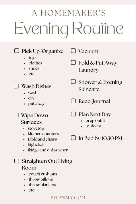 Stay-at-home mom evening routine Nightly Cleaning Routine, Housewife Routine Stay At Home, Night Time Cleaning Routine, Evening Cleaning Routine, Night Cleaning Routine, Clean Mom Aesthetic, House Cleaning Aesthetic, That Mom Aesthetic, Homemaker Routine