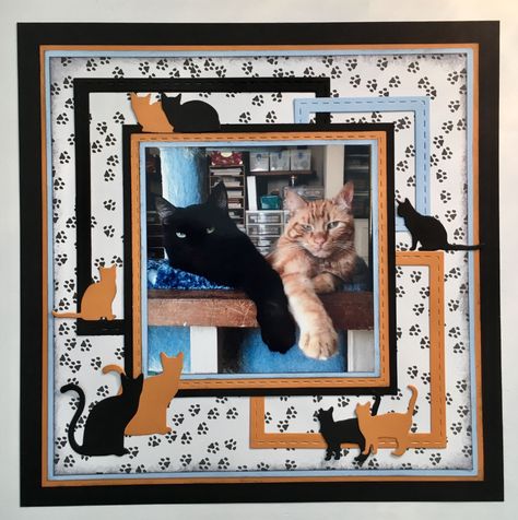 Cat scrapbook layout Cat Scrapbook Layouts, One Photo Scrapbook Layout, Scrapbooking Pets, 8x8 Scrapbook Layouts, Dog Scrapbook Layouts, Cat Scrapbook, Pet Scrapbook Layouts, Family Scrapbook Layouts, Scrapbook Planning