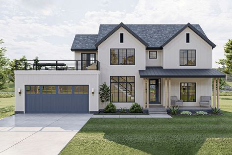 Plan Spotlight: Modern Farmhouse #623024DJ with Party Deck | Architectural Designs Advanced House Plans, Deck Party, Two Story House, Farmhouse Style House Plans, Flex Room, Farmhouse House, House Plans Farmhouse, Modern Farmhouse Plans, Best House Plans