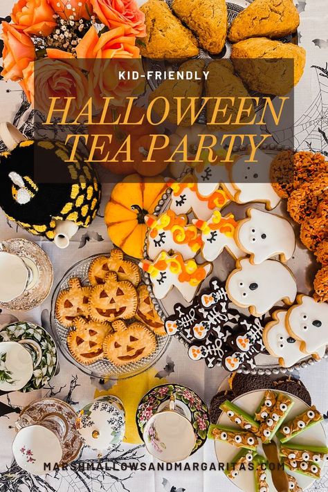 Halloween Tea Party Sandwiches, Halloween Themed Tea Party, Halloween Afternoon Tea Ideas, Kids Halloween Tea Party, Witches Tea Party Food, Halloween Tea Sandwiches, Pumpkin Tea Party, Autumn Afternoon Tea, Halloween Tea Party Food