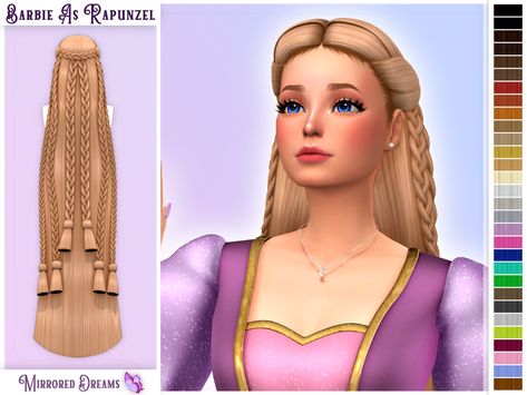 Barbie As Rapunzel Hair | Felipe on Patreon Ts4 Supernatural Cc, Sims 4 Rapunzel Hair, Sims 4 Braided Hair Cc, Barbie As Rapunzel, Sims 4 Sims, The Sims 4 Cabelos, Sims Medieval, Life Game, Sims 4 Challenges